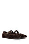 Women's Brown Leopard Patterned Buckle Suede Leather Ballerinas Af180002Ds - 2