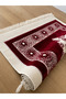 Ultra Luxurious Velvet Woven Prayer Rug with Soft Texture and Fringes, Mihrimah Patterned Prayer Mat, Burgundy - 3