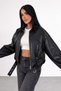 New Season Zr Oversize Bomber Belted Black Leather Jacket - 6