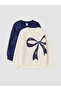 Ecru Printed Girls' Thick Sweatshirt