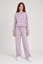 Pink Girls' Crew Neck Striped Wide Leg Tracksuit Set 24624 - 3
