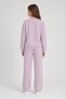 Pink Girls' Crew Neck Striped Wide Leg Tracksuit Set 24624 - 4