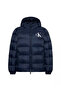 Men's Quilted Hooded Water-Repellent and Breathable Fabric Duck down Filled Navy Blue Coat - 6