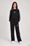 Black Girls' Crew Neck Striped Wide Leg Tracksuit Set 24623