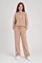Brown Girls' Crew Neck Striped Wide Leg Sweatpants Set 24626 - 2