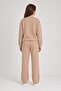 Brown Girls' Crew Neck Striped Wide Leg Sweatpants Set 24626 - 4