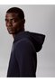 Men's Regular Cut High Cotton Content Hooded Long Sleeve Navy Blue Sweatshirt - 5