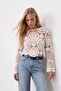 Women's ecru long sleeve openwork blouse alc-x15609