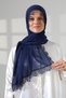 Mevlüt Veil with Demor Lace and Needle Embroidery, Dowry Veil, Prayer Headscarf, Navy Blue - 5