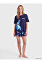 Ozmarka New Season Navy Blue Printed Women's Shorts Pajama Set