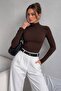 Women's Stand Collar Slim Fit Finger-Loop Ultra Soft Flexible Lycra Cotton Basic Body&Blouse - 8