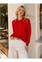 Women's Polo Collar Raglan Sleeve Striped Detailed Knitwear Sweater - 4