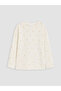 Ecru Butterfly Patterned Girls' T-Shirt