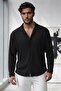 Men's Black Ottoman Ribbed Fabric Long Sleeve Shirt - 2