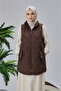 Quilted Vest with Brown Pockets, Lined, Front Zipper - 2
