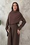 Women's Brown Top and Bottom Set with Cape Detail, Long Sleeve Blouse and Wide-Leg Pants Two-Piece Set - 3