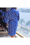 Women's Blue Polka dot Long sleeve Dress - 4