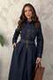Women's Blue Long Denim Shirt Dress Belted Buttoned Pocketed Maxi - 3