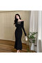 Women's Black Off-shoulder Midi Dress - 5