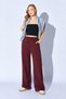 Women's Burgundy Wide-Legged Three-Thread Palazzo Sweatpants with Tie at the Waist - 2