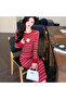 Women's Red Crew neck Long sleeve Midi Dress - 2