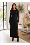 Women's Long Sleeve Black Long Dress with Slits, Stylish Fit