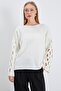 Openwork Sleeves Boat Neck Wide Sleeve Knitwear Sweater - 2