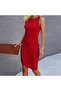 Women's Red Bodycon Sleeveless Dress - 5