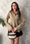 Women's Mink Striped Shirt with Collar, Buttoned Peplum Cut, Long Sleeves - 2