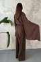 Women's Brown Top and Bottom Set with Cape Detail, Long Sleeve Blouse and Wide-Leg Pants Two-Piece Set - 5