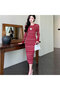 Women's Red Crew neck Long sleeve Midi Dress - 8