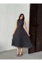 Women's Brown - Brown Polka Dot Scarf Collar Sleeveless Pleated Chiffon Maxi Dress - 3