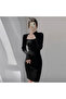Women's Black Square neck Mini Dress - 4