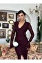 Women's Plum Lace V-Neck Long Sleeve Spanish Sleeve Slit Midi Dress - 5