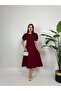 Women's Red - Red Baby Collar Belted Balloon Sleeve Button Detailed Flared Midi Dress - 2