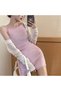 Women's Pink Plaid Spaghetti straps Mini Dress - 3