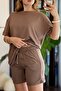 Women's Short-Sleeved Striped Shorts Set Brown - 3