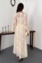 Women's Ecru Lace Embroidered Round Neck Balloon Sleeve Lined Maxi Dress - 5