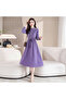 Women's Purple Long sleeve Midi Dress - 5