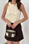 Women's Beige Rose Appliqué Detailed Sleeveless Round Neck Lined Woven Blouse - 4