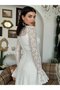 Women's White Lace Midi Dress High Neck Long Sleeve Evening Dress with Flounce Cuffs - 5