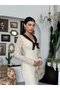 Women's Beige Lace Long Dress V-Neck Bow Detail Long Sleeve - 5