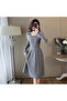 Women's Gray A-line Long sleeve Midi Dress - 2