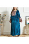 Women's Blue Long sleeve Maxi Dress