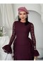 Women's Plum Lace Midi Dress Crew Neck Long Sleeve Flounce Slim Fit - 5