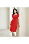 Women's Red Short sleeve Midi Dress - 5