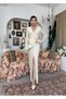 Women's Beige Lace V-Neck Long Sleeve Spanish Sleeve Slit Midi Dress - 4