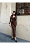 Women's Black - Black Dress Maxi Length V-Neck Long Sleeves Pleated Front Double-Breasted Look - 4