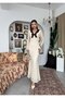 Women's Beige Lace Long Dress V-Neck Bow Detail Long Sleeve - 8
