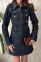 Women's Blue Jacket-Skirt Set Denim Jacket Skirt Set Zipper Shirt Collar Long Sleeve Mini Pocket Detailed - 4